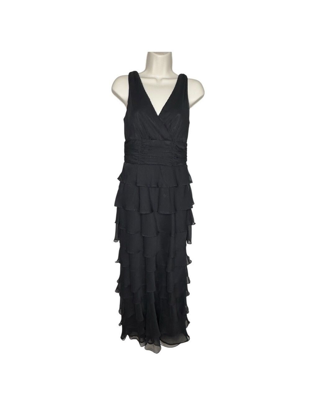 Vintage Patra Elegant Black Tiered Chiffon Sleeveless Dress Formal Size 8